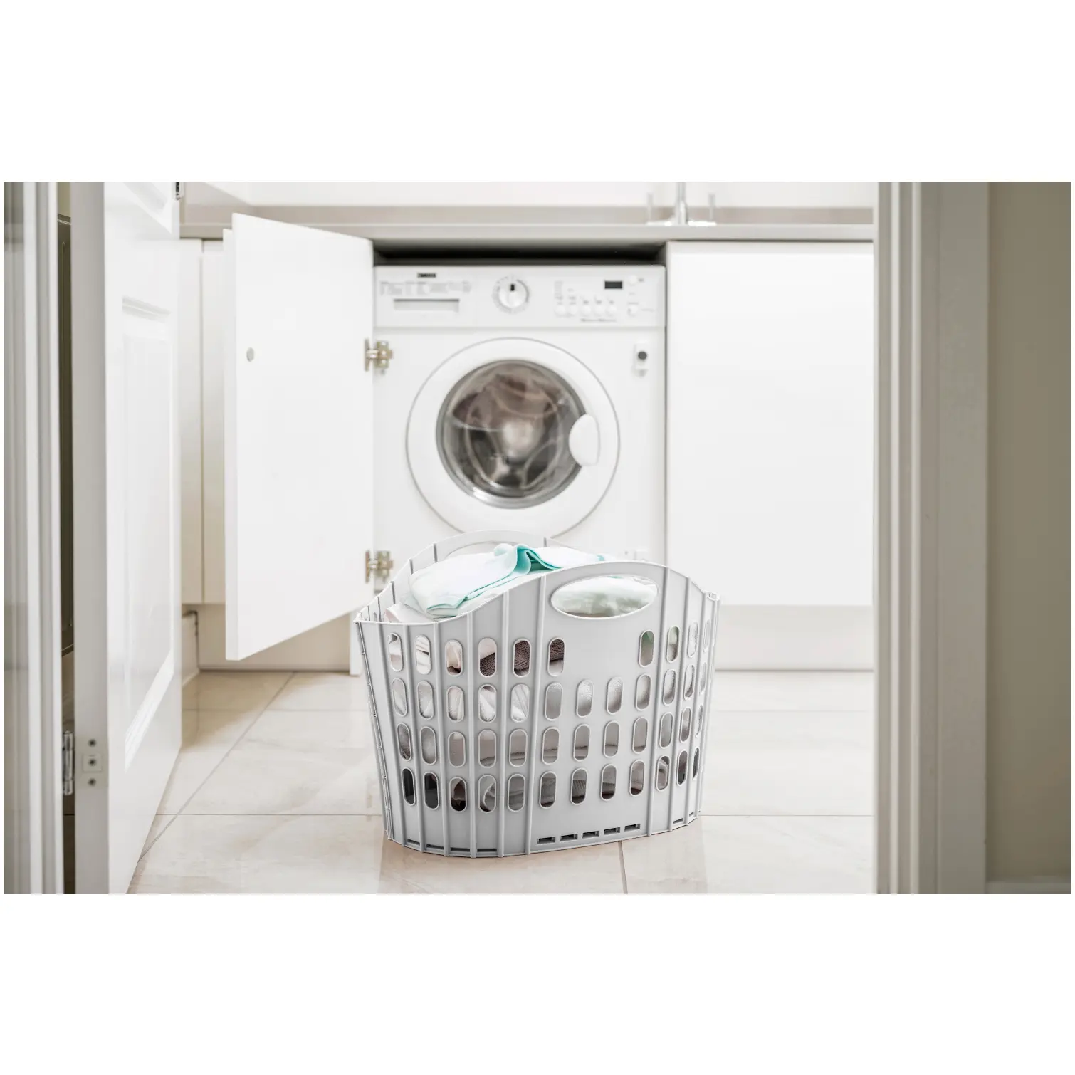 Addis Grey Green Fold Flat Laundry Basket 38Ltr