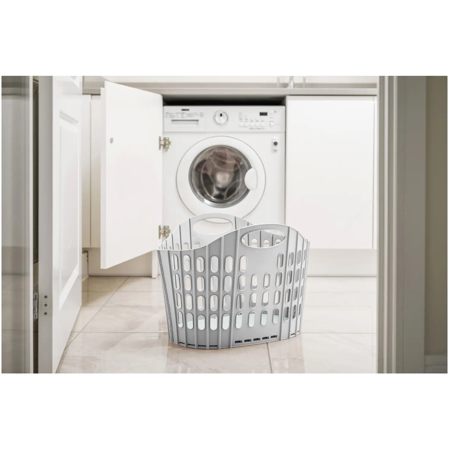Addis Grey Green Fold Flat Laundry Basket 38Ltr