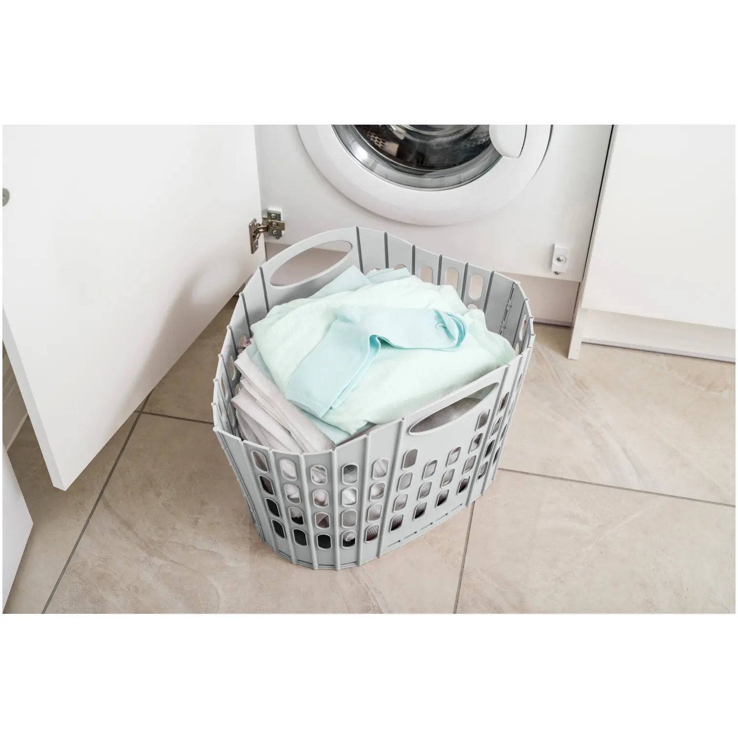 Addis Grey Green Fold Flat Laundry Basket 38Ltr