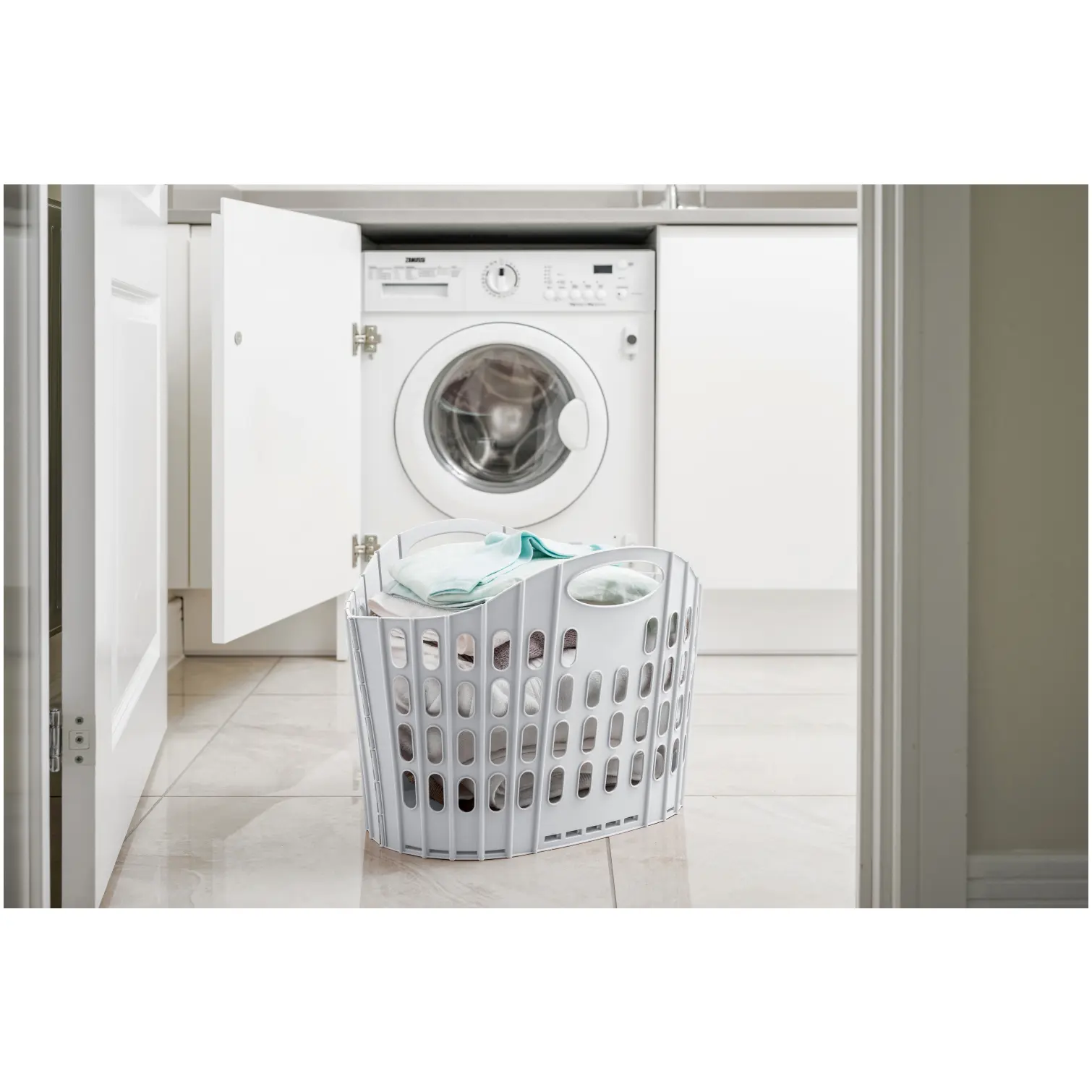 Addis Grey Green Fold Flat Laundry Basket 38Ltr