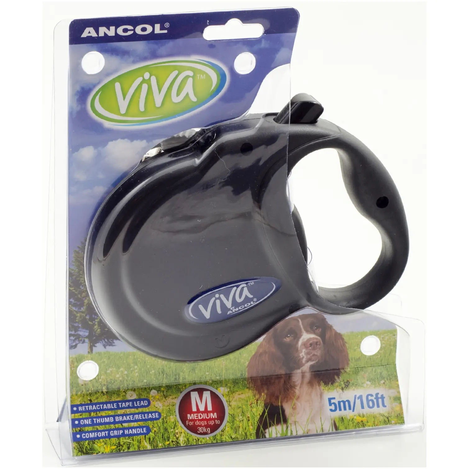 Ancol Viva Black Retractable Tape Lead 5m