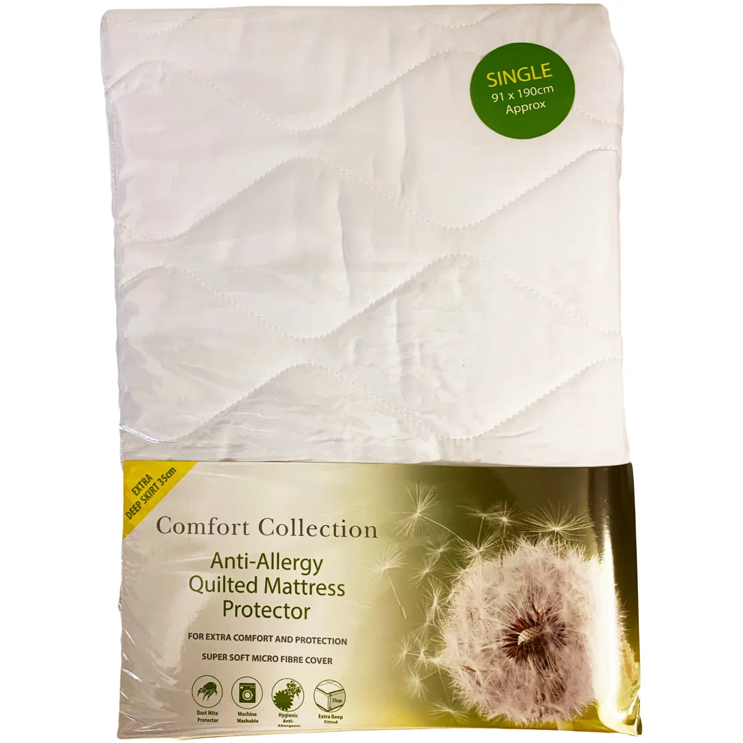 Comfort Collection Anti Allergy Quilted Mattress Protector For Single Bed