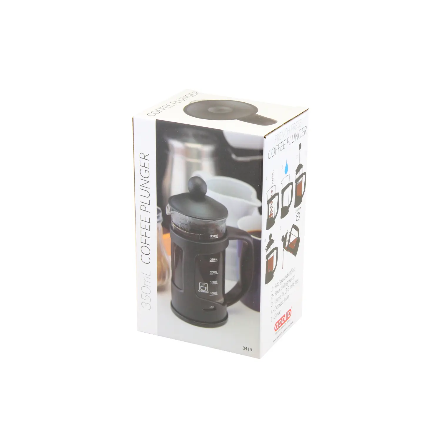 Apollo Black Plastic Cafetiere 3 Cup 350ml