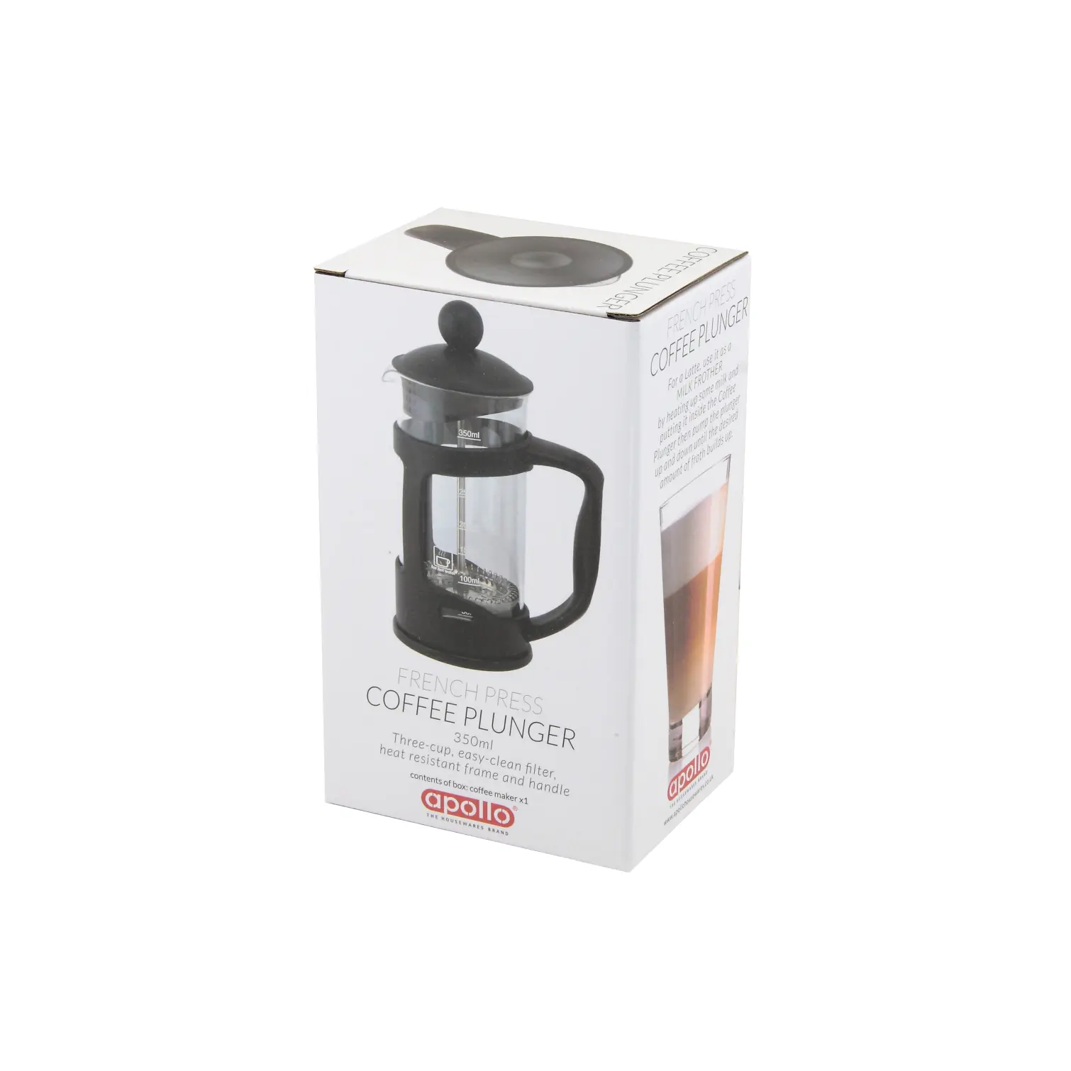 Apollo Black Plastic Cafetiere 3 Cup 350ml