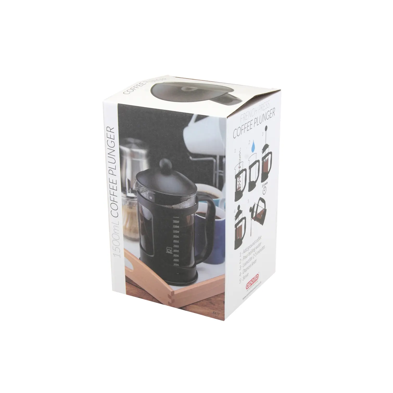 Apollo Black Plastic Cafetiere 12 Cup 1.5Ltr