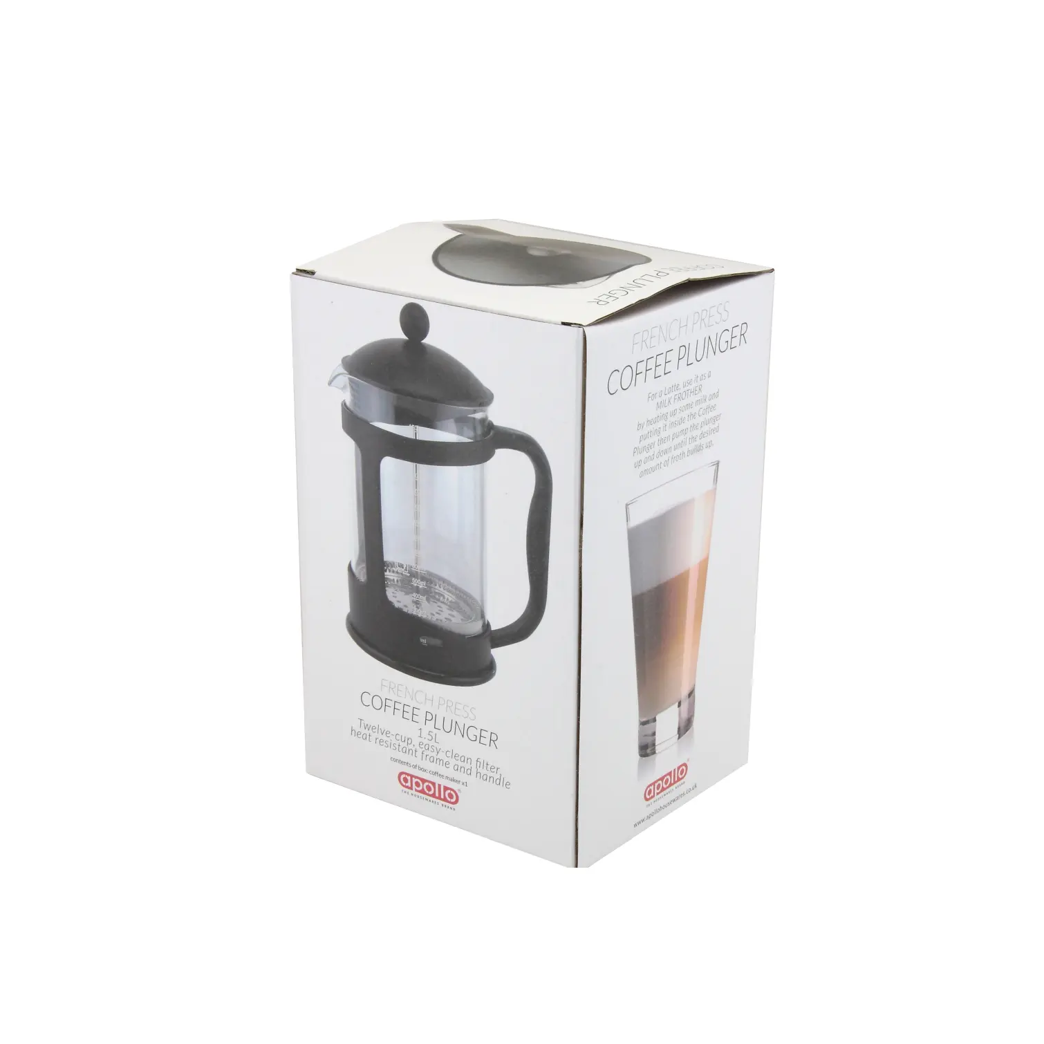 Apollo Black Plastic Cafetiere 12 Cup 1.5Ltr