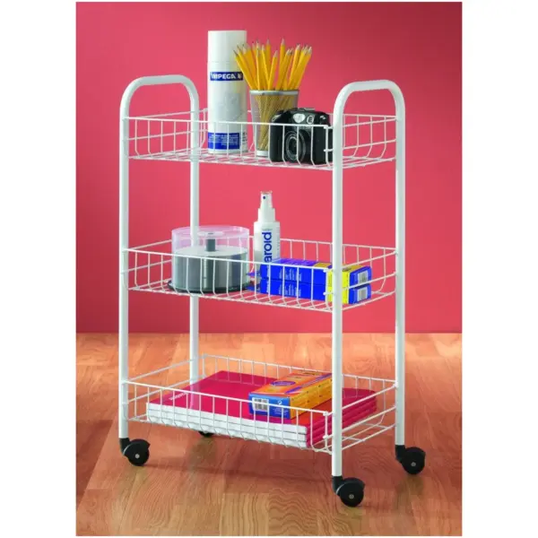 AST0003 Metaltex Siena 3 Tier White Basket Trolley