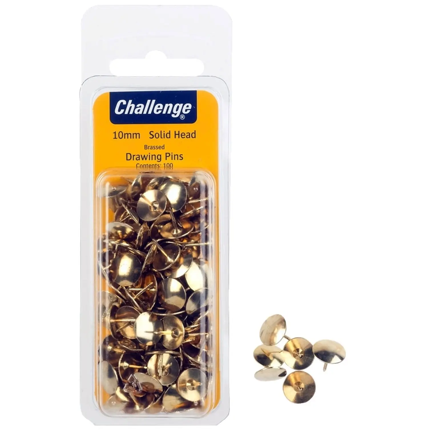 Challenge Brassed Drawing Pins 10mm Solid Head pk100