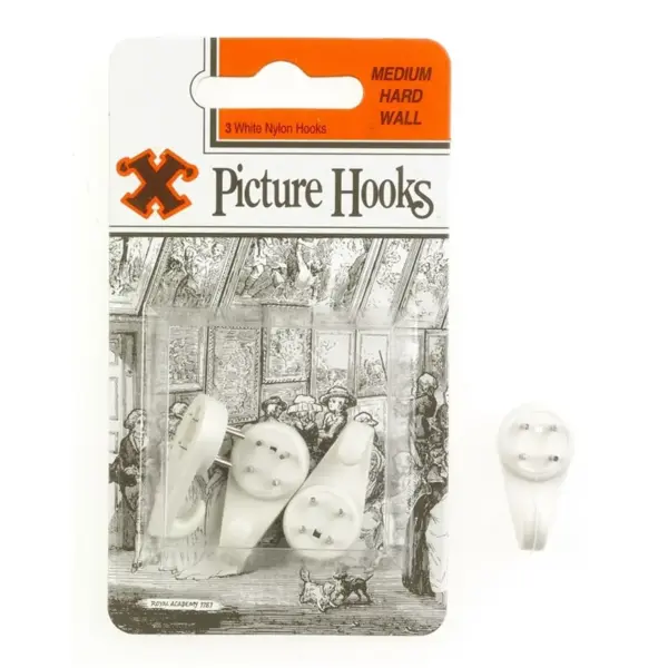 BAY0025 'X' Hardwall Medium White Nylon Picture Hooks pk3