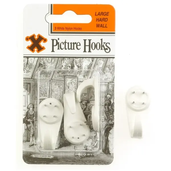 BAY0026 'X' Hardwall Large White Nylon Picture Hooks pk3