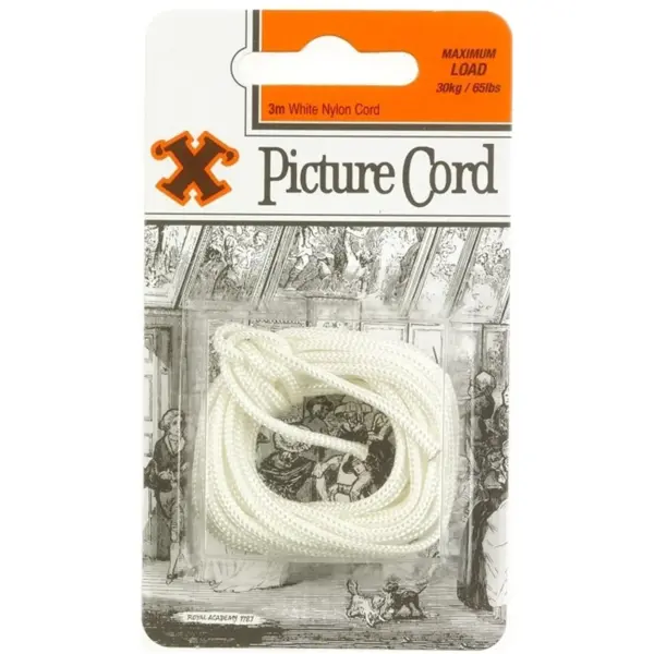 BAY0032 'X' White Nylon Picture Cord 3m Maximum Load 30kg