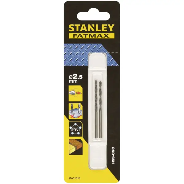 BDA1252 Stanley Fatmax Bullet HSS Drill Bit 2.5mm x 57mm Pack of 2