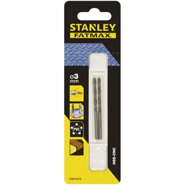 BDA1254 Stanley Fatmax Bullet HSS Drill Bit 3mm x 61mm Pack of 2