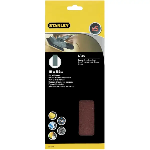 Stanley Half Sanding Sheet 60g Pack of 5