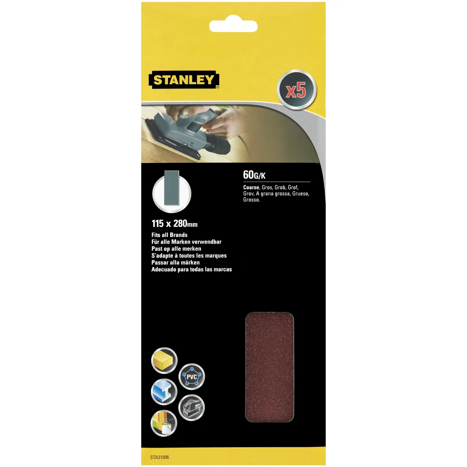Stanley Half Sanding Sheet 60g Pack of 5