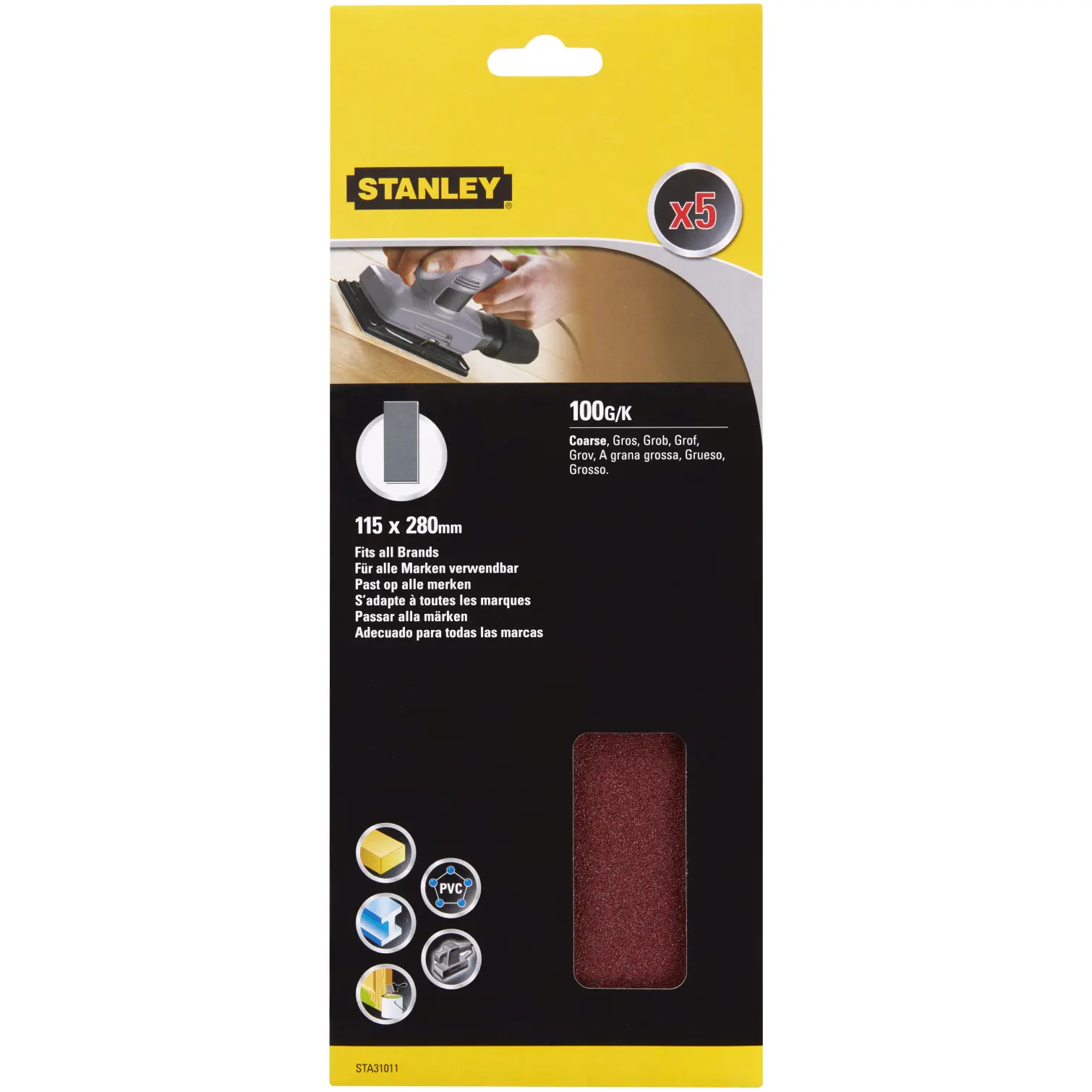 Stanley Half Sanding Sheet 100g Pack of 5