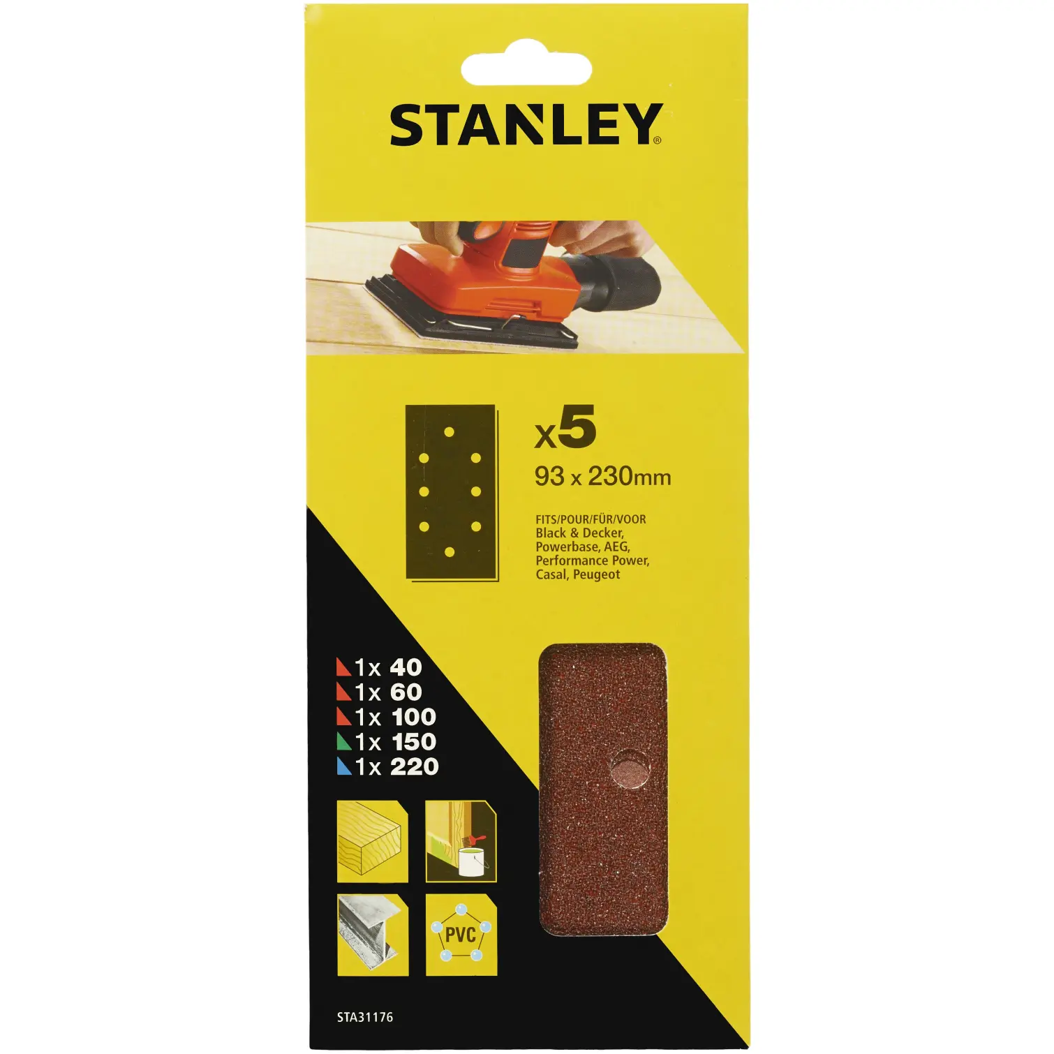 Stanley Third Sanding Sheet Punched Assorted Pack of 5