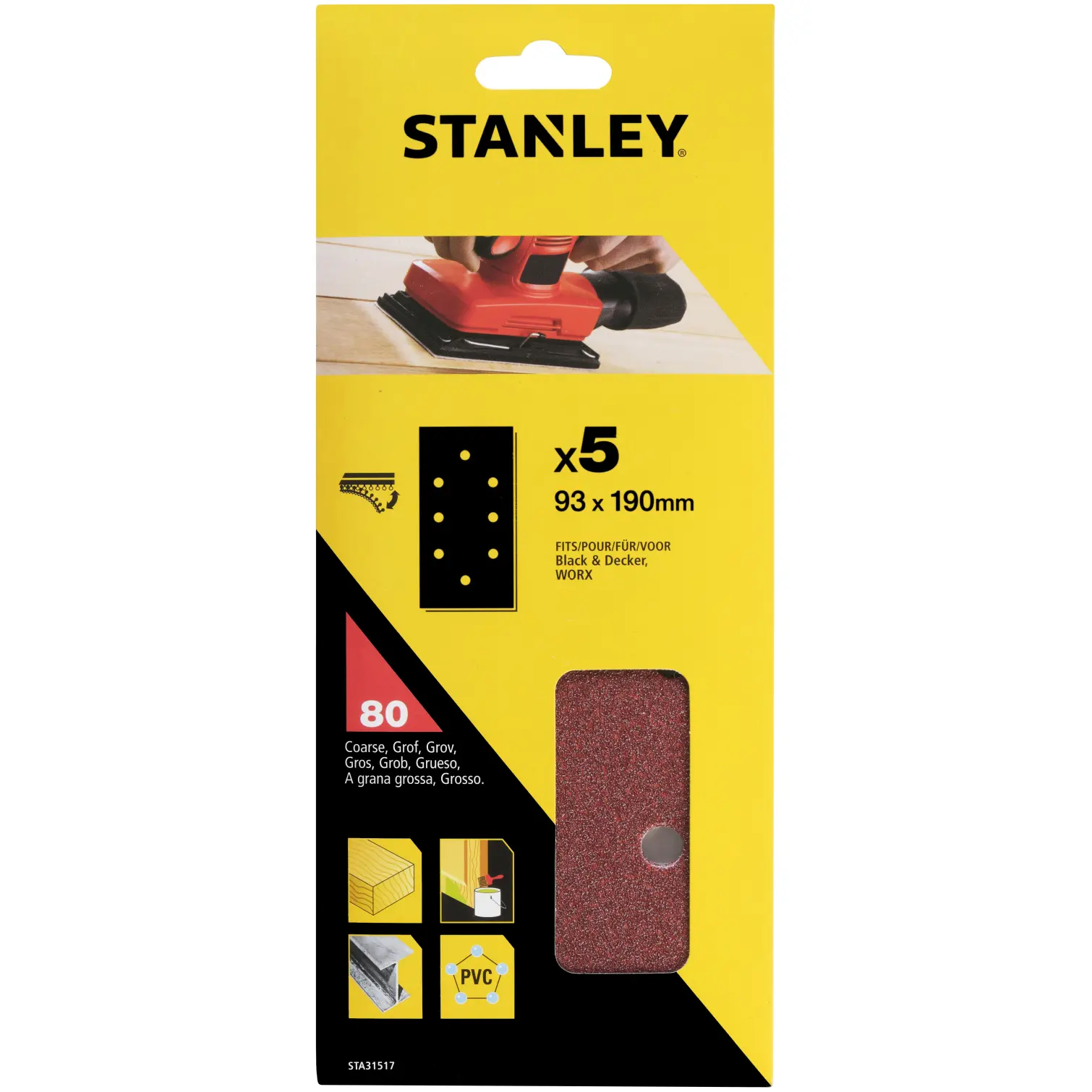 Stanley Quickfit Third Sanding Sheet 80g Pack of 5