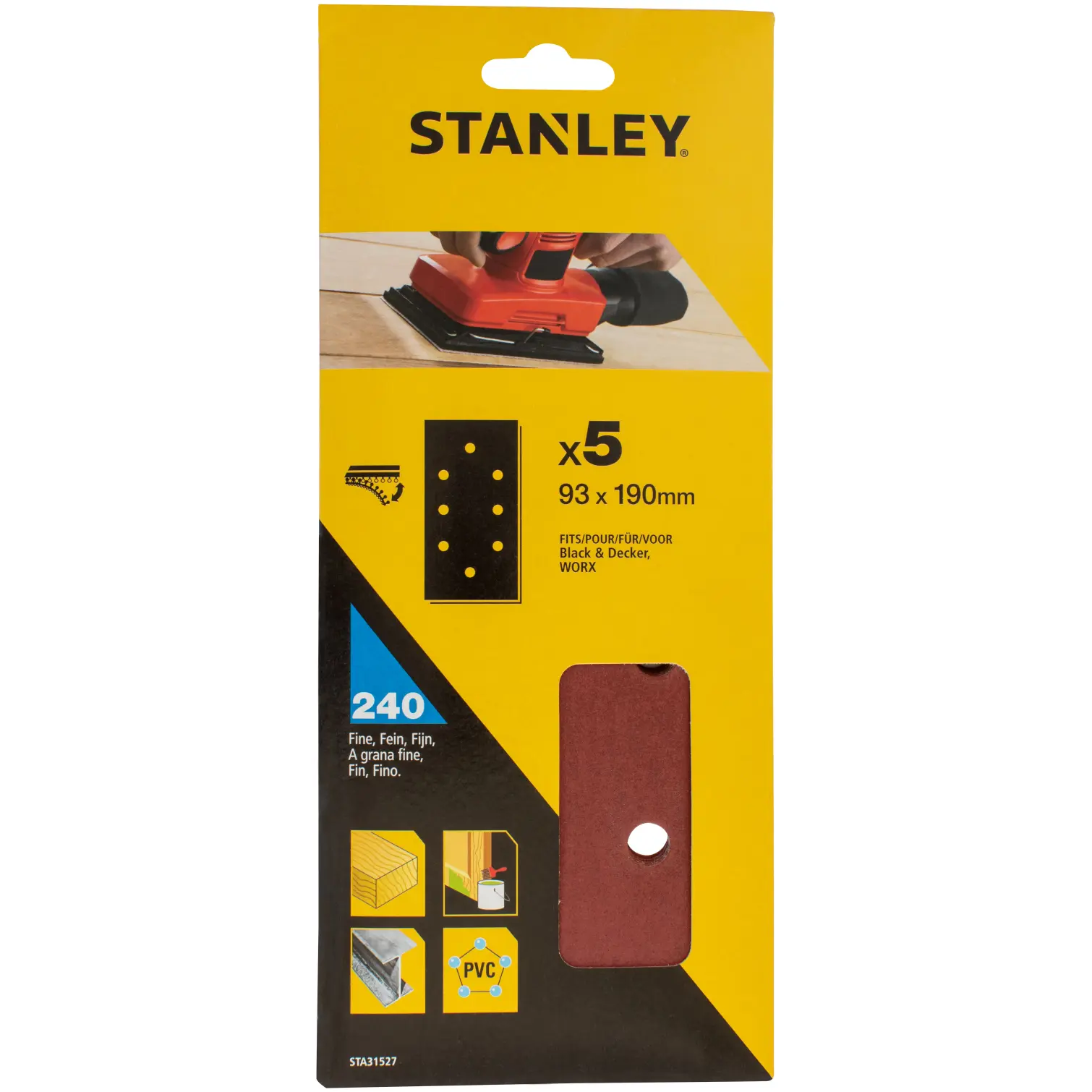 Stanley Quickfit Third Sanding Sheet 240g Pack of 5