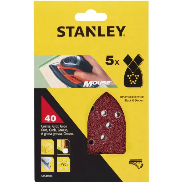 Stanley Mouse Quickfit Sanding Sheets 40g Pack of 5