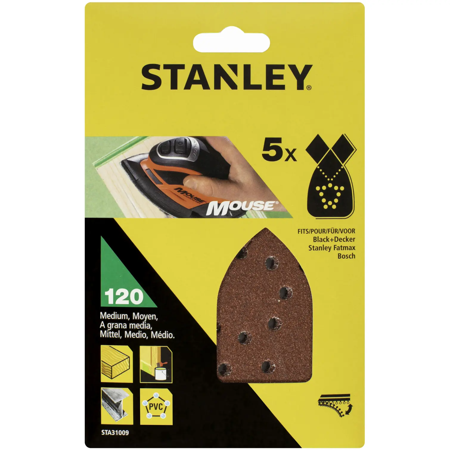 Stanley Mouse Quickfit Sanding Sheets 120g Pack of 5