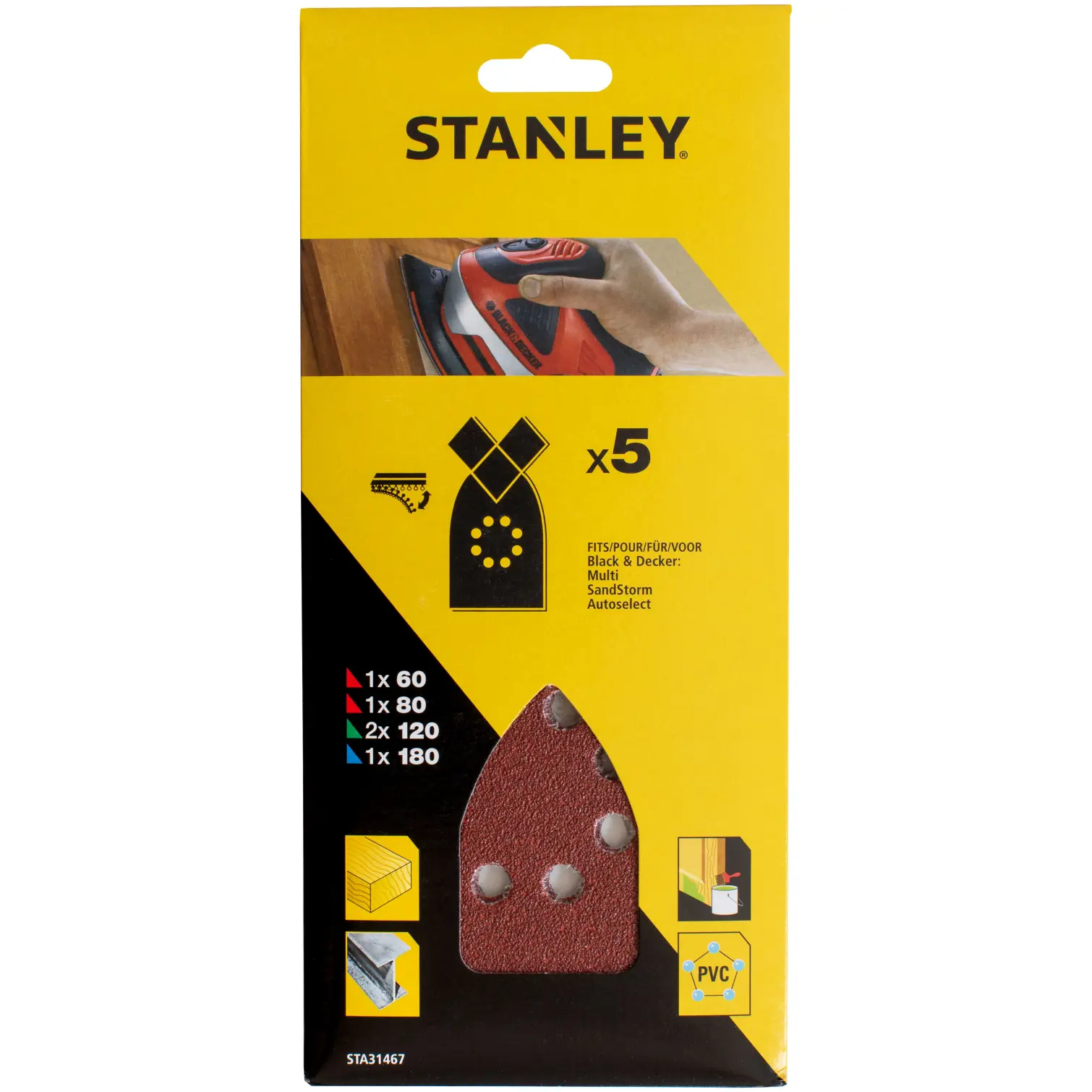 Stanley Multi Assorted Sanding Sheets Pack of 5