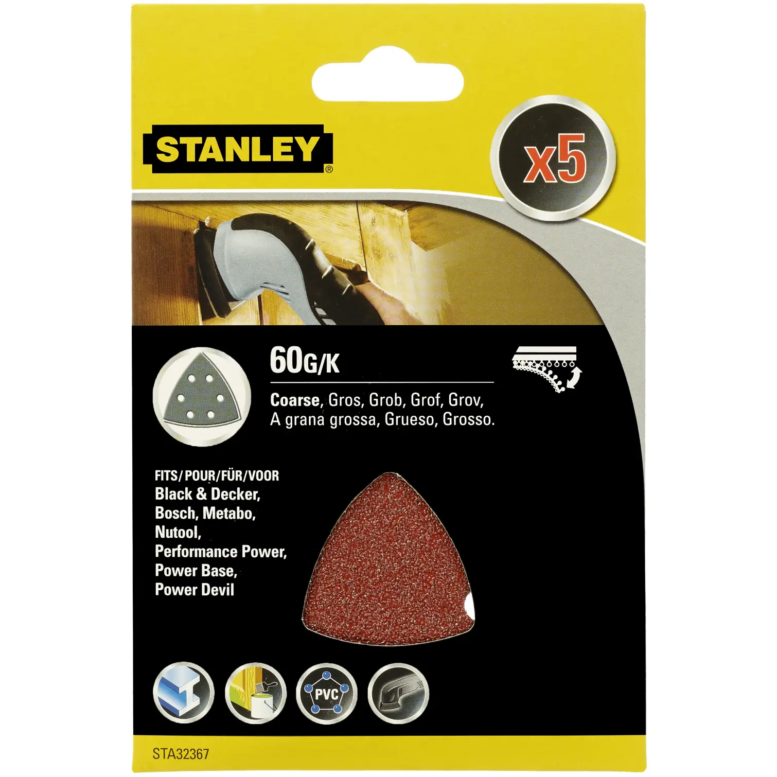 Stanley Detail Sanding Sheets 60g Pack of 5