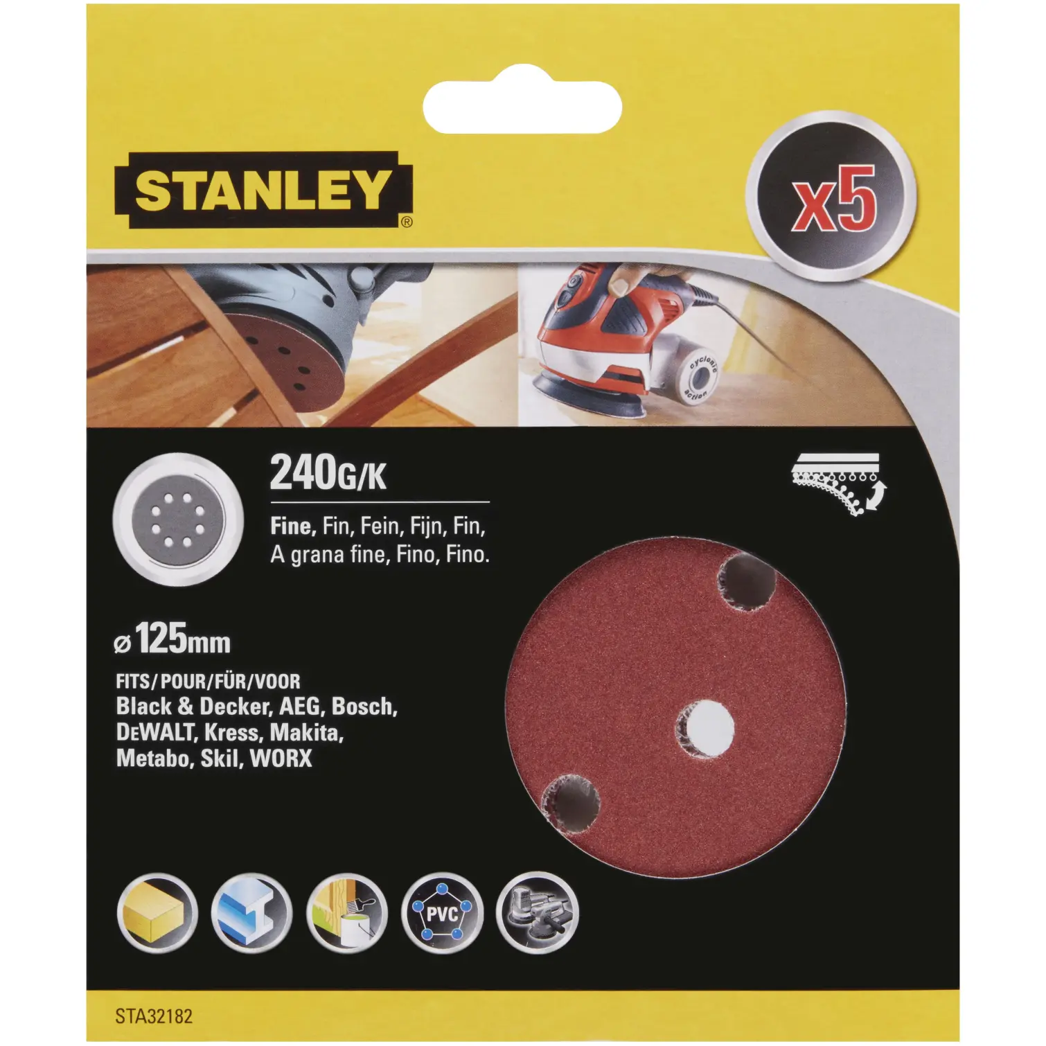Stanley Multi Sander Disc 240g Pack of 5