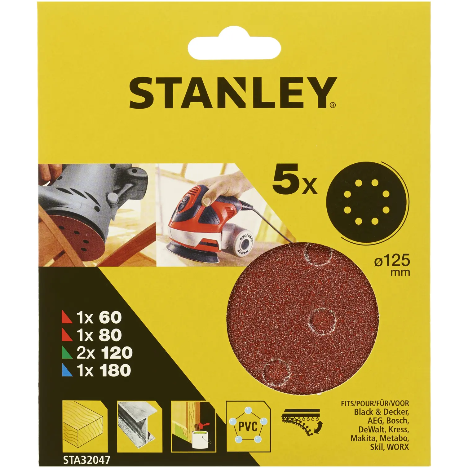 BDA1710 Stanley Multi Assorted Sander Disc Pack of 5