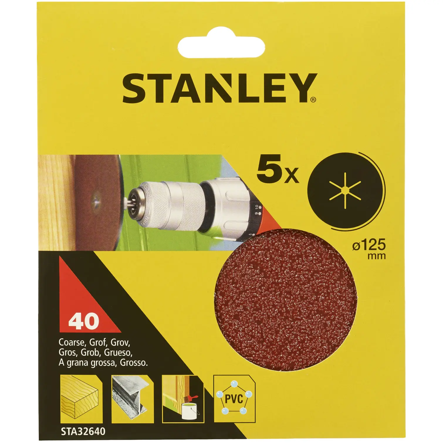 Stanley Drill Sanding Disc 40g Pack of 5