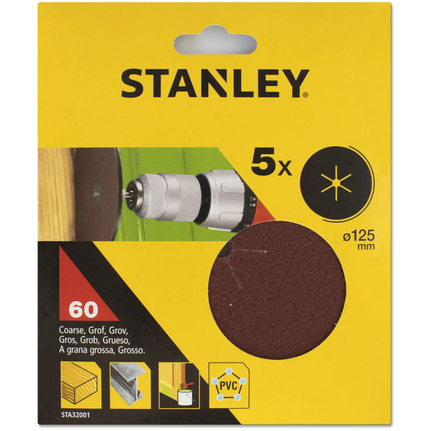 Stanley Drill Sanding Disc 60g Pack of 5