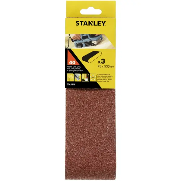 Stanley Sanding Belt 75x533mm 40g Pack of 3