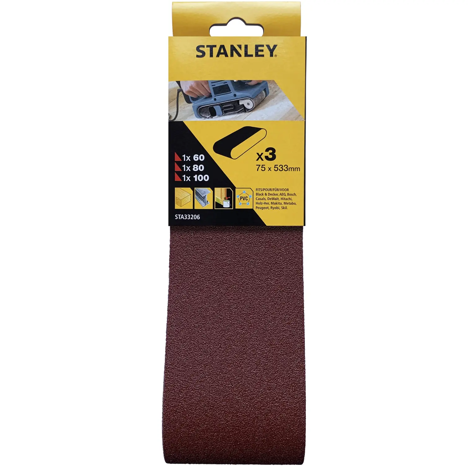 Stanley Sanding Assorted Belts 75x533mm Pack of 3