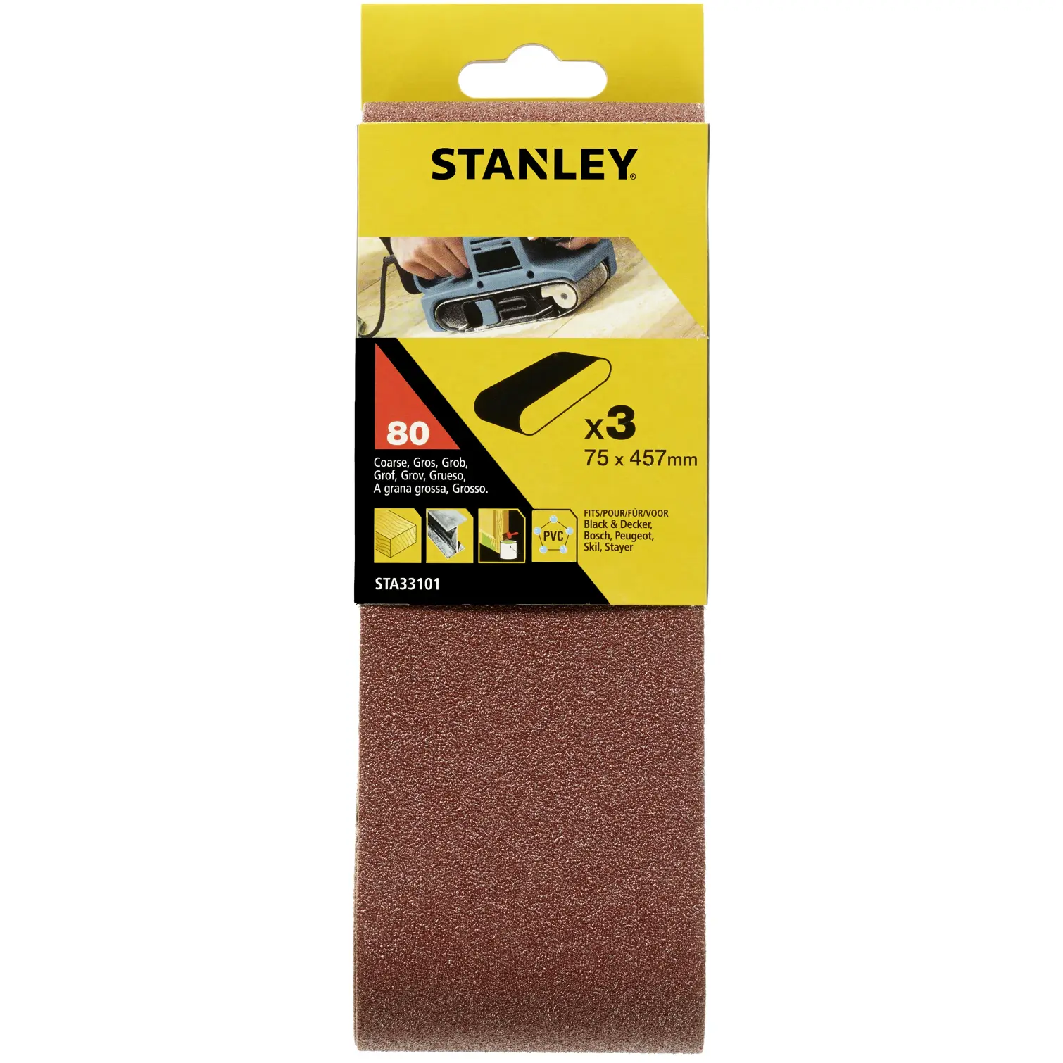 Stanley Sanding Belt 75x457mm 80g Pack of 3