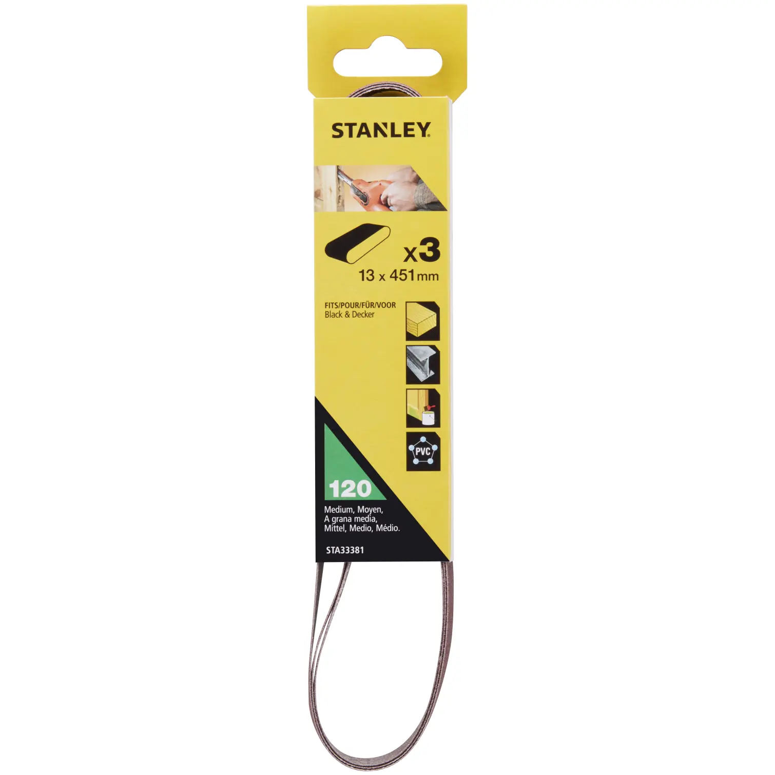 Stanley Alox 13x451mm Powerfile Belt 120G Pack of 3