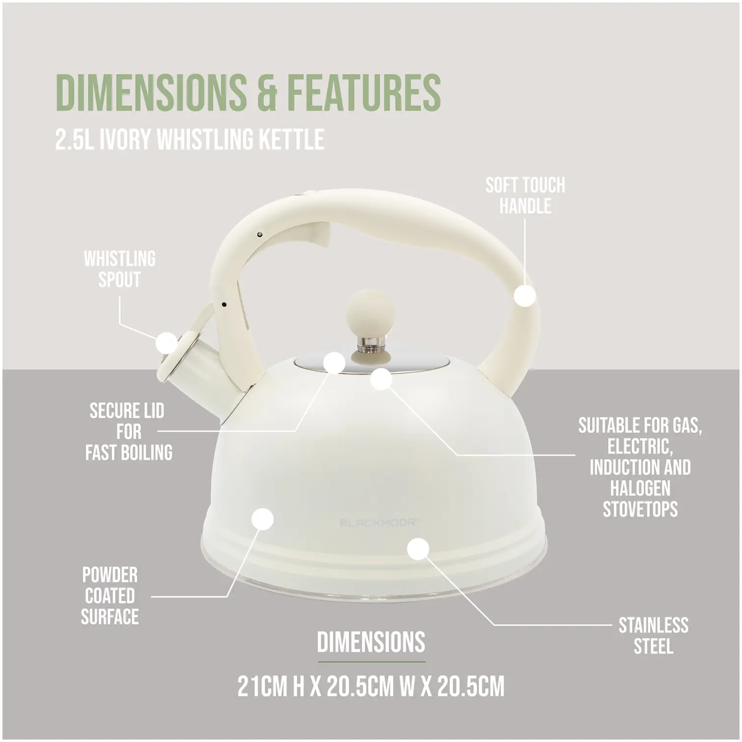 Blackmoor Whistling Kettle 2.5 Litre Capacity