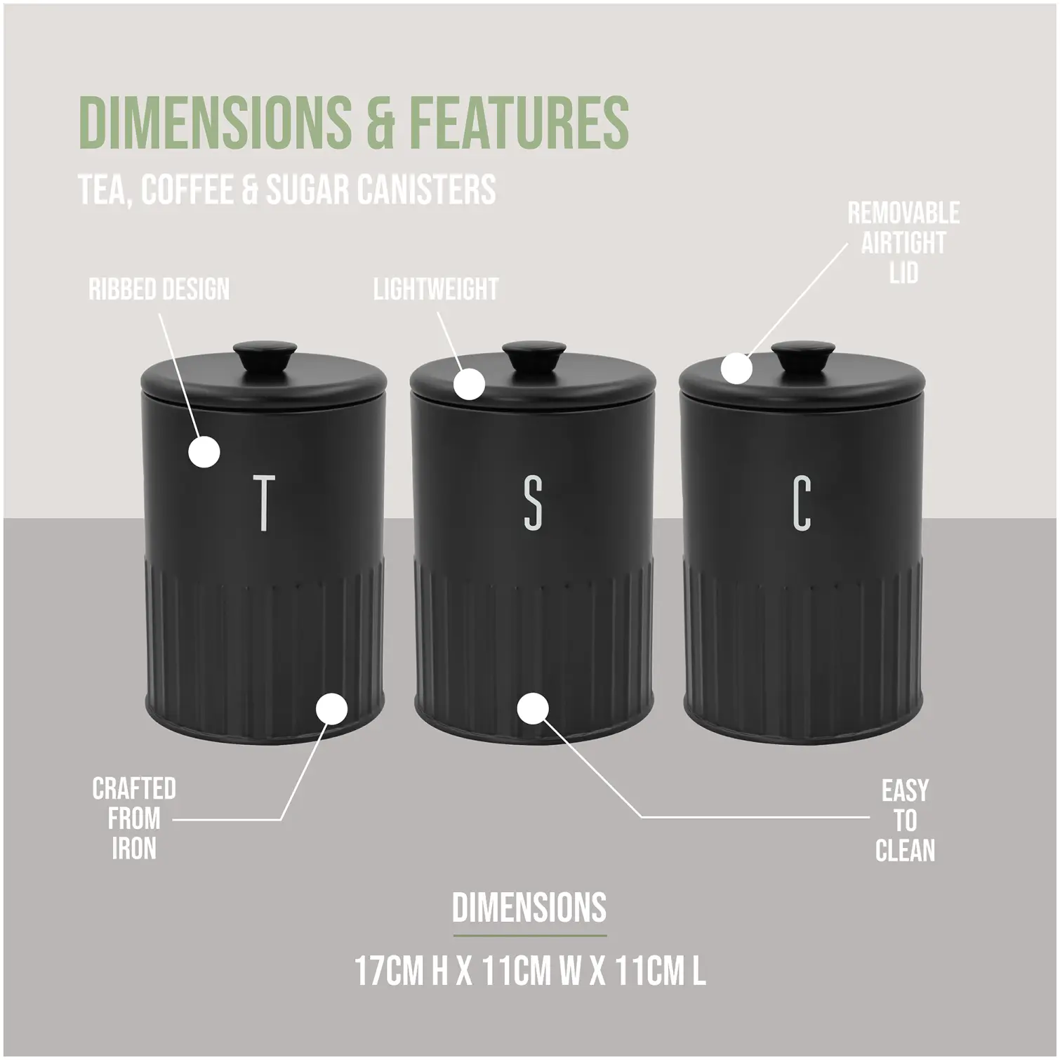 Blackmoor Tea,Coffee,Sugar&Bread Bin Set Black