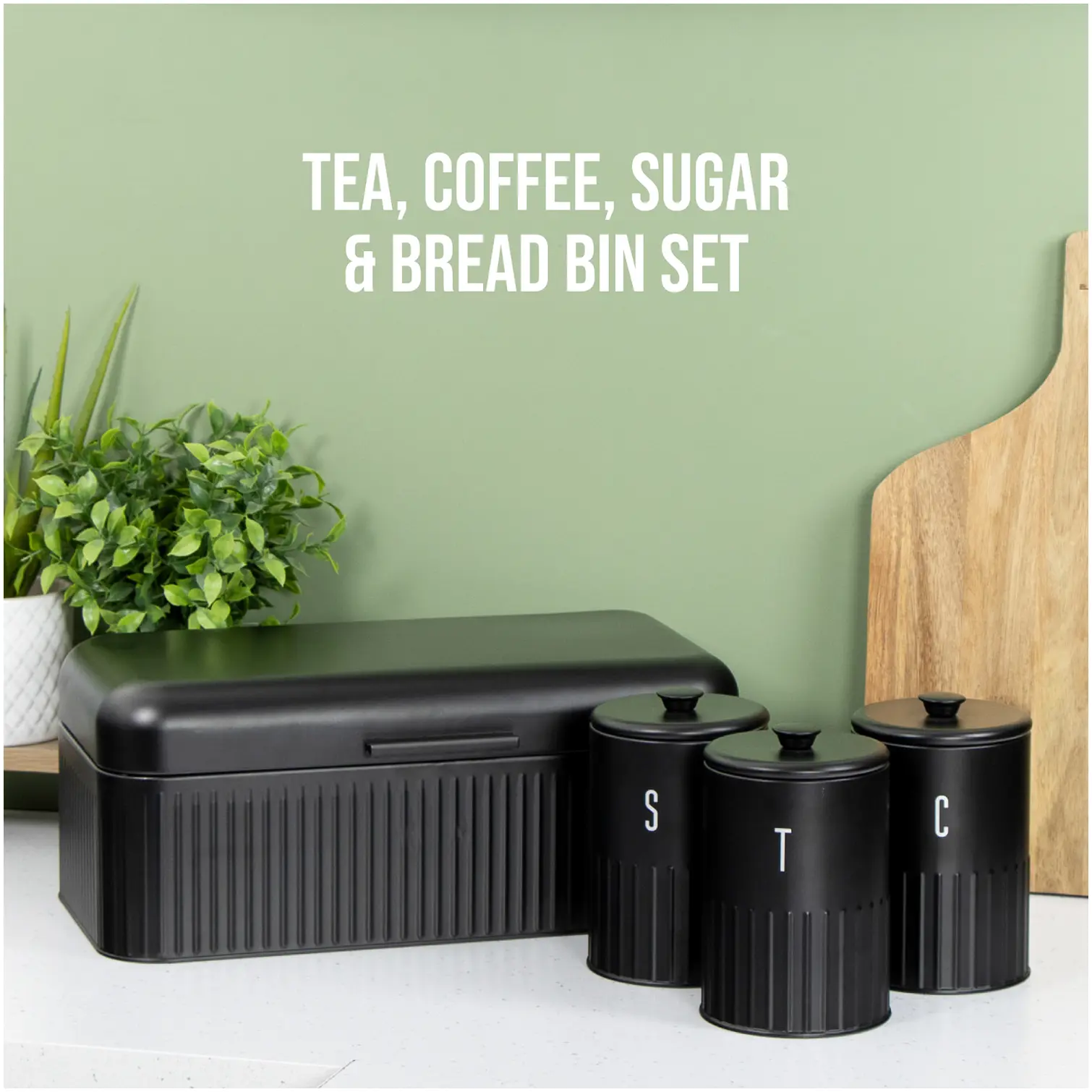 Blackmoor Tea,Coffee,Sugar&Bread Bin Set Black