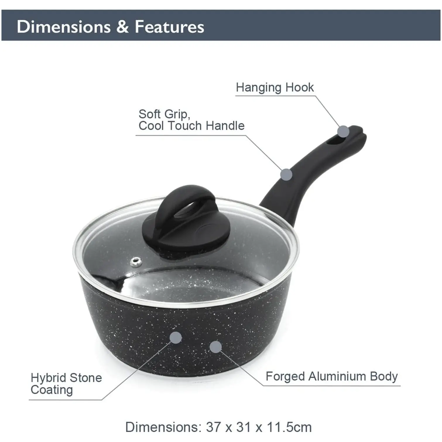 Blackmoor Sauce Pan & Lid Black 18cm