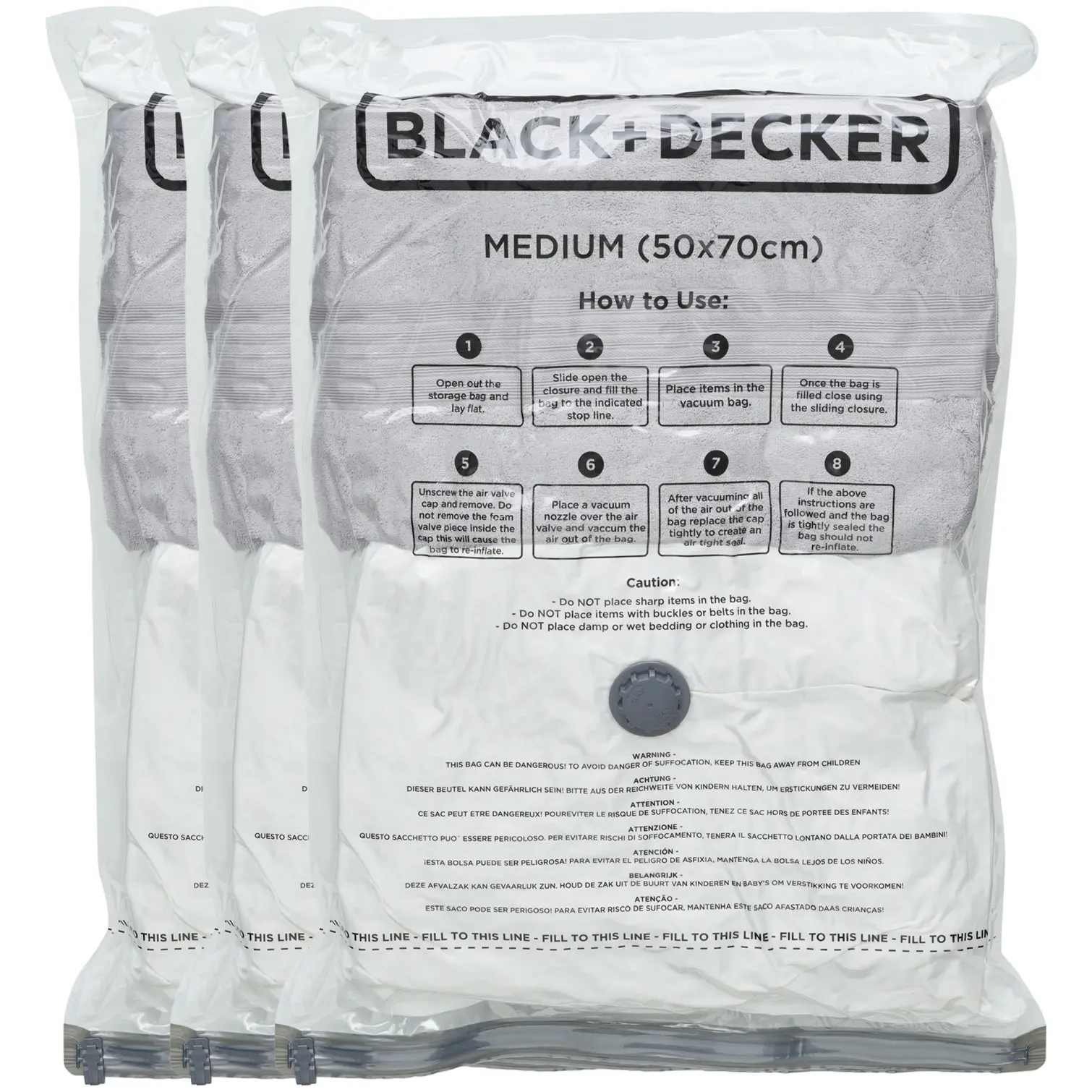 Black + Decker Vacuum Bag Medium 50 x 70cm Pack of 3
