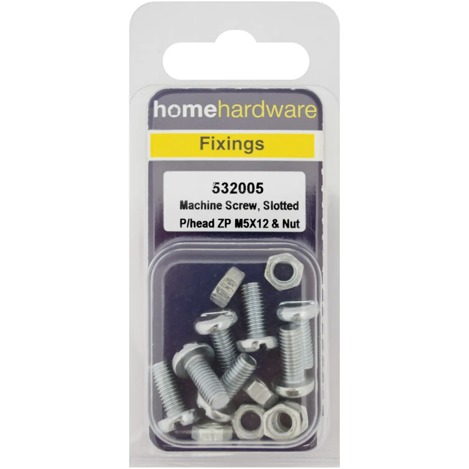 M5 x 12mm Slotted Pan Head Machine Screws & Nuts BZP - Pack of 7