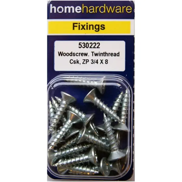 BLK0115 Hardened Pozi Twinthread CSK Woodscrews BZP 0.75" x 8 - Pack of 20