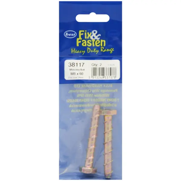 Best Hex Head Self Tapping Masonry Bolts M8x60 pack of 2