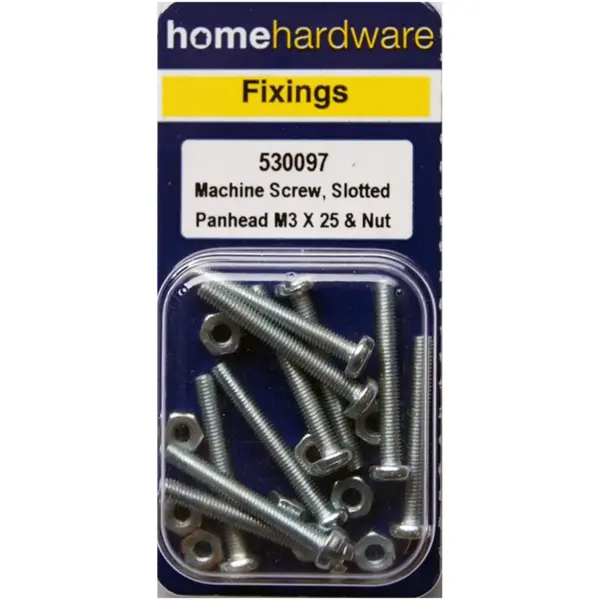 BLK0250 Home Hardware Slotted Panhead Machine Screws & Nuts BZP M3x25 pack of 10