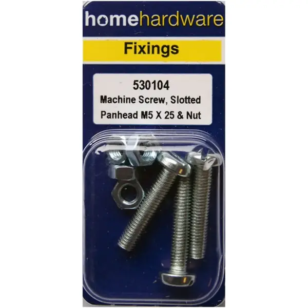 Home Hardware Slotted Panhead Machine Screws & Nuts BZP M5x25 pack of 5