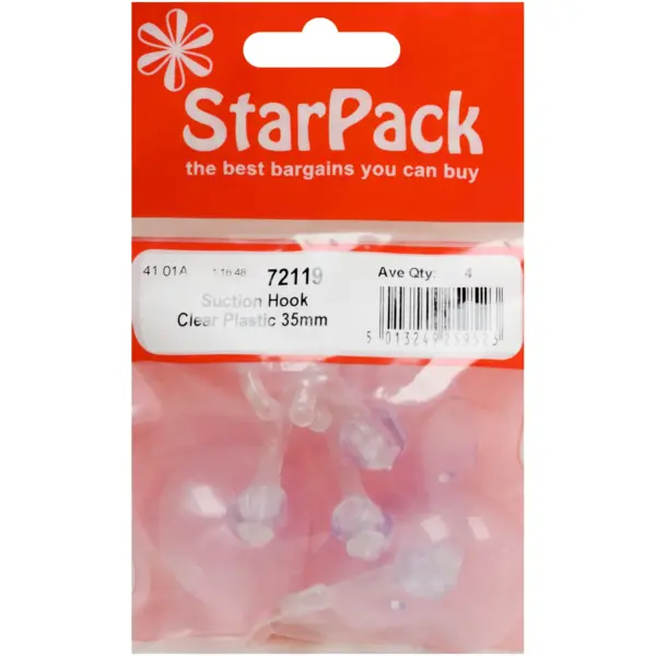 BLK0950 StarPack Suction Hook Clear pack of 4