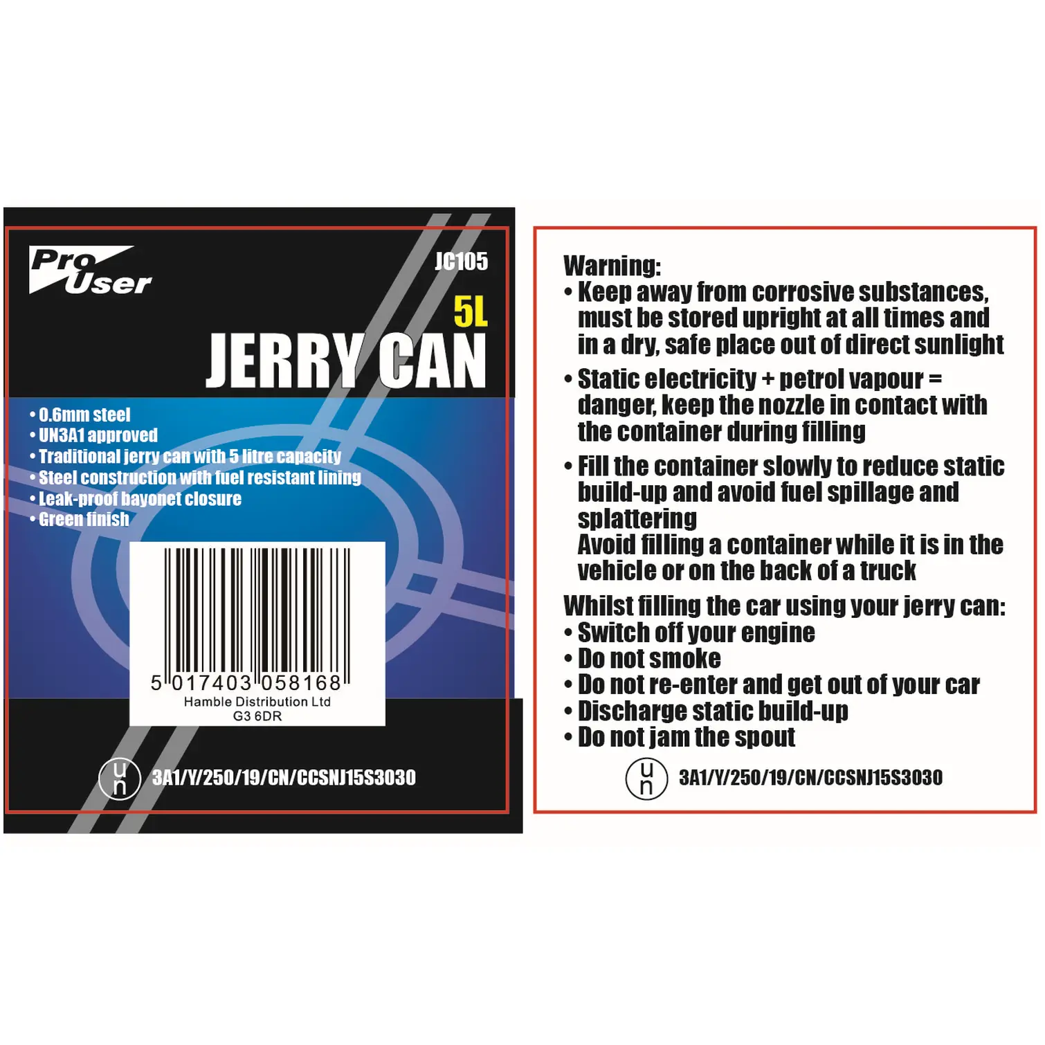 Pro User Traditional Jerry Can 5 Litre