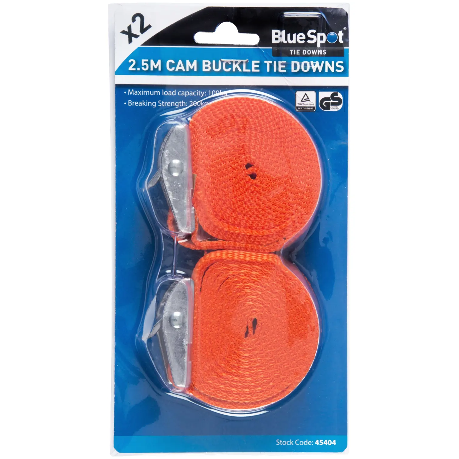 BlueSpot Cam Buckle Tie Downs 25mm x 2.5m - Pack of 2