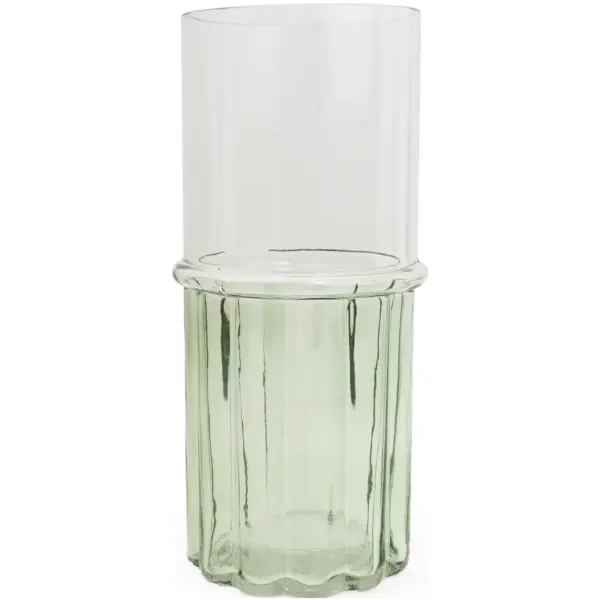 Candlelight Glass Cylinder Vase Two Tone Clear & Green 25cm