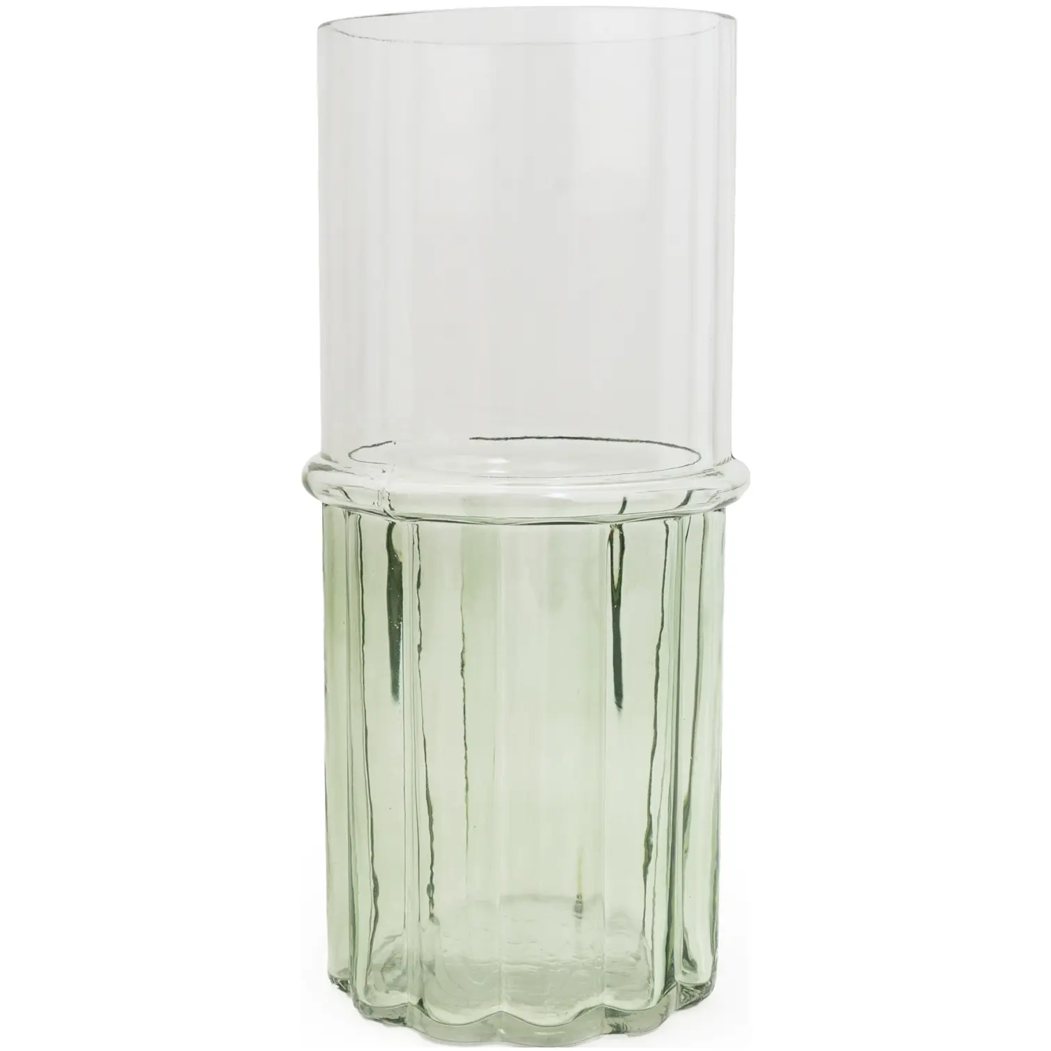 Candlelight Glass Cylinder Vase Two Tone Clear & Green 25cm